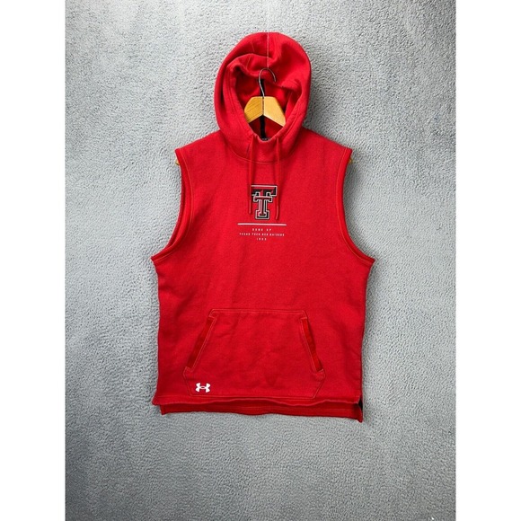Under Armour Sweater Mens Large ColdGear Red Texas‎ Tech Hoodie Sleeveless Loose